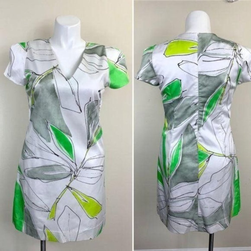 Milly Green and Gray Leaf Print Mini Dress